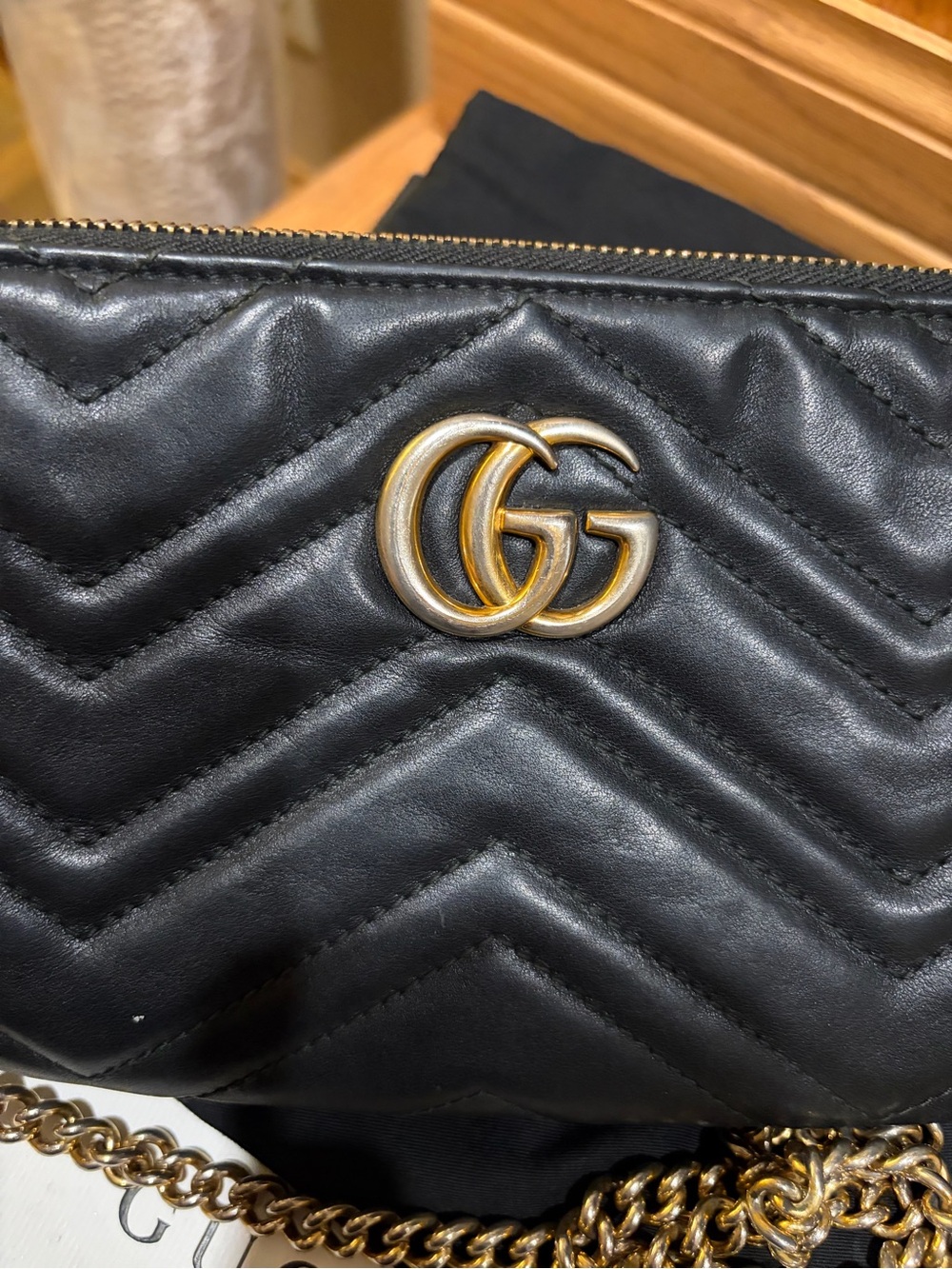 Gucci Black Chevron Quilted Leather Crossbody with Gold Hardware - Picture 8 of 16